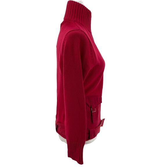 Adolfo Dominquez Red Knit Pockets Belted Designer Sweater Zip Jacket Women L NWT - Picture 2 of 12